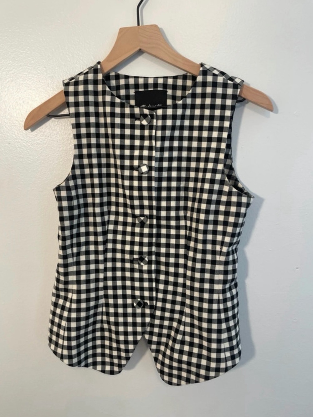 Sleeveless Black & White Gingham Button-Front Top. Madewell 00. Wool blend